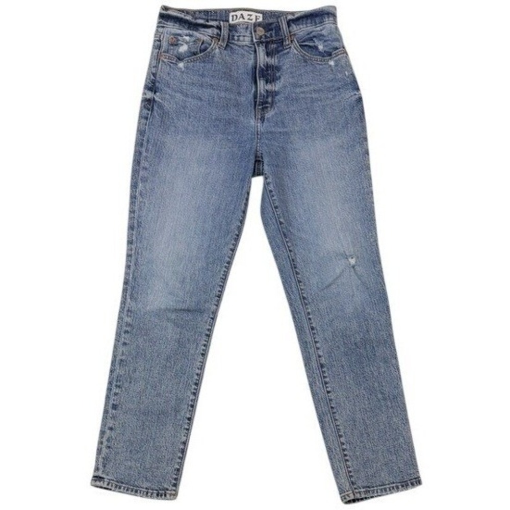 Daze Denim Tough Love High Rise Straight Leg Jean Medium Acid Wash Distressed 26
